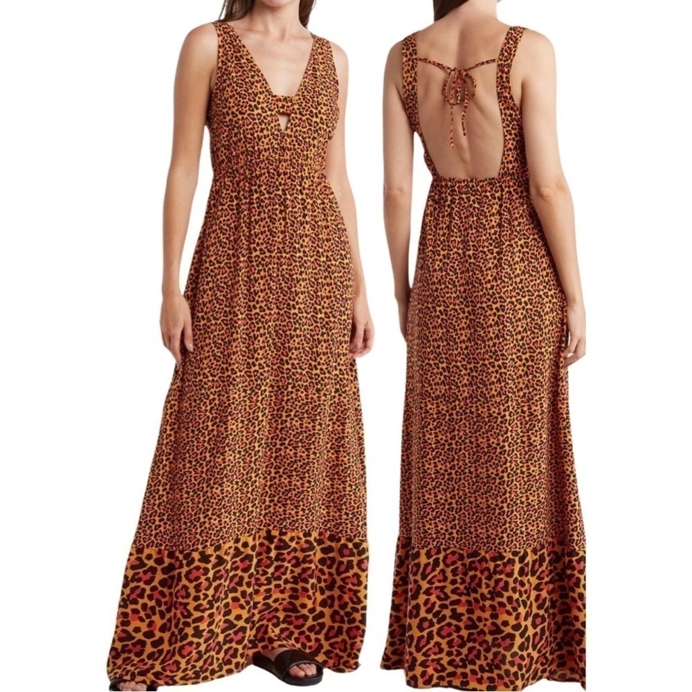 MAAJI Animal Print Maxi Cover-up Dress Orange Sz M